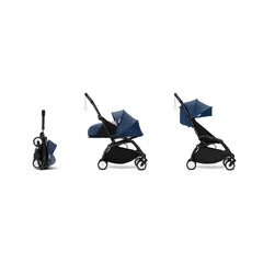 Stokke YOYO³ 0+ 6+ Complete Baby Stroller Set - Black Frame with Air France Blue 0+ Newborn Pack & 6+ Color Pack
