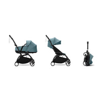 Stokke YOYO³ Newborn Shell 6+ Complete Baby Stroller Set - Black Frame with Aqua Newborn Shell & 6+ Color Pack