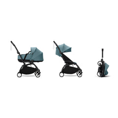 Stokke YOYO³ Newborn Shell 6+ Complete Baby Stroller Set - Black Frame with Aqua Newborn Shell & 6+ Color Pack