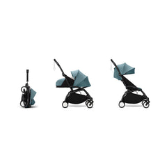 Stokke YOYO³ 0+ 6+ Complete Baby Stroller Set - Black Frame with Auqa 0+ Newborn Pack & 6+ Color Pack