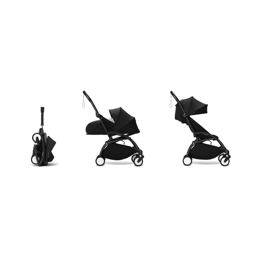 Stokke YOYO³ 0+ 6+ Complete Baby Stroller Set - Black Frame with Black 0+ Newborn Pack & 6+ Color Pack
