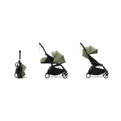 Stokke YOYO³ 0+ 6+ Complete Baby Stroller Set - Black Frame with Olive 0+ Newborn Pack & 6+ Color Pack