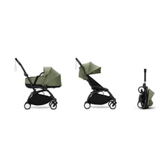 Stokke YOYO³ Newborn Shell 6+ Complete Baby Stroller Set - Black Frame with Olive Newborn Shell & 6+ Color Pack