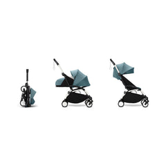 Stokke YOYO³ 0+ 6+ Complete Baby Stroller Set - White Frame with Auqa 0+ Newborn Pack & 6+ Color Pack