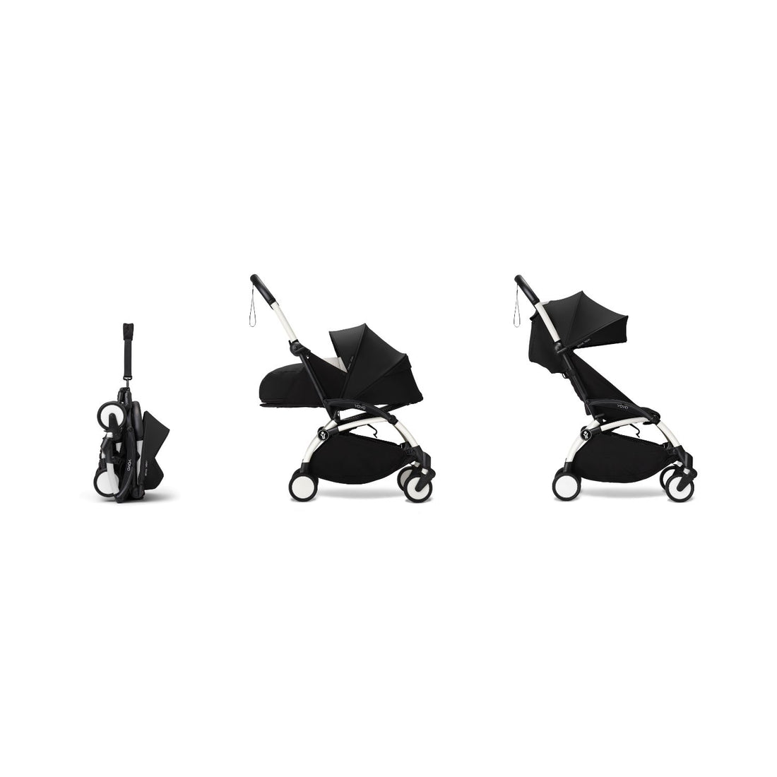 Stokke YOYO³ 0+ 6+ Complete Baby Stroller Set - White Frame with Black 0+ Newborn Pack & 6+ Color Pack (Pre-Order; Est. Delivery in 4-6 Weeks)