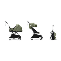 Stokke YOYO³ Newborn Shell 6+ Complete Baby Stroller Set - White Frame with Olive Newborn Shell & 6+ Color Pack