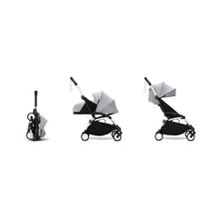 Stokke YOYO³ 0+ 6+ Complete Baby Stroller Set - White Frame with Stone 0+ Newborn Pack & 6+ Color Pack
