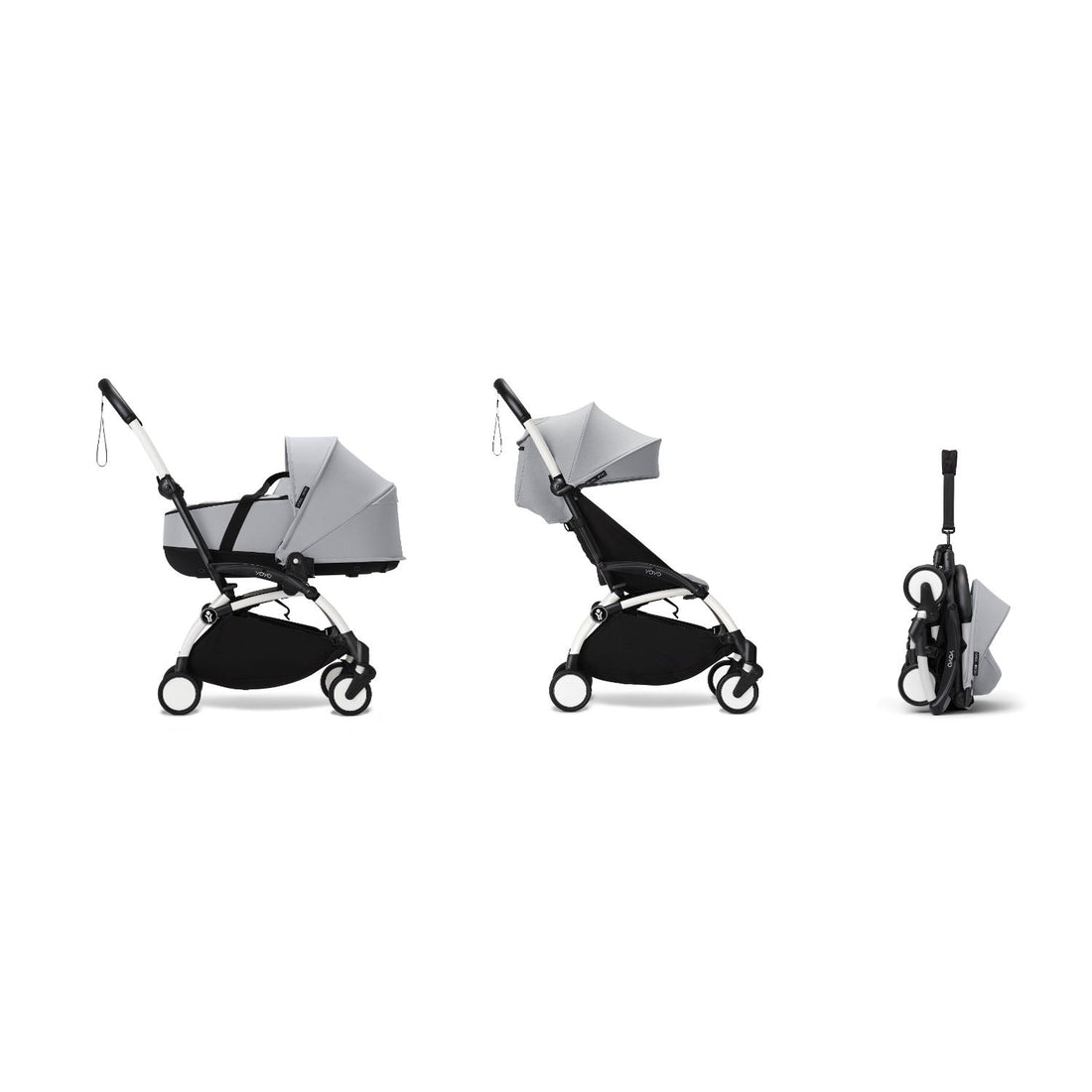 Stokke YOYO³ Newborn Shell 6+ Complete Baby Stroller Set - White Frame with Stone Newborn Shell & 6+ Color Pack (Pre-Order; Est. Delivery in 4-6 Weeks)