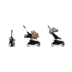 Stokke YOYO³ 0+ 6+ Complete Baby Stroller Set - White Frame with Taupe 0+ Newborn Pack & 6+ Color Pack