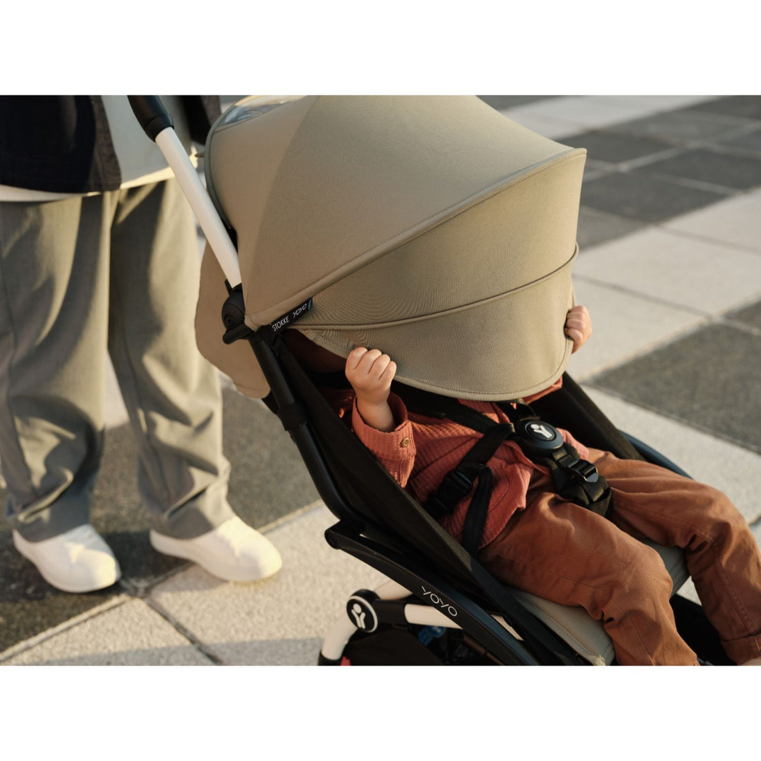 Stokke YOYO³ Newborn Shell 6+ Complete Baby Stroller Set - White Frame with Aqua Newborn Shell & 6+ Color Pack