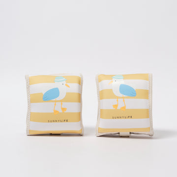 sunnylife-kids-neoprene-arm-bands-sid-the-seagull-mustard-stripe-sunl-s51nabms