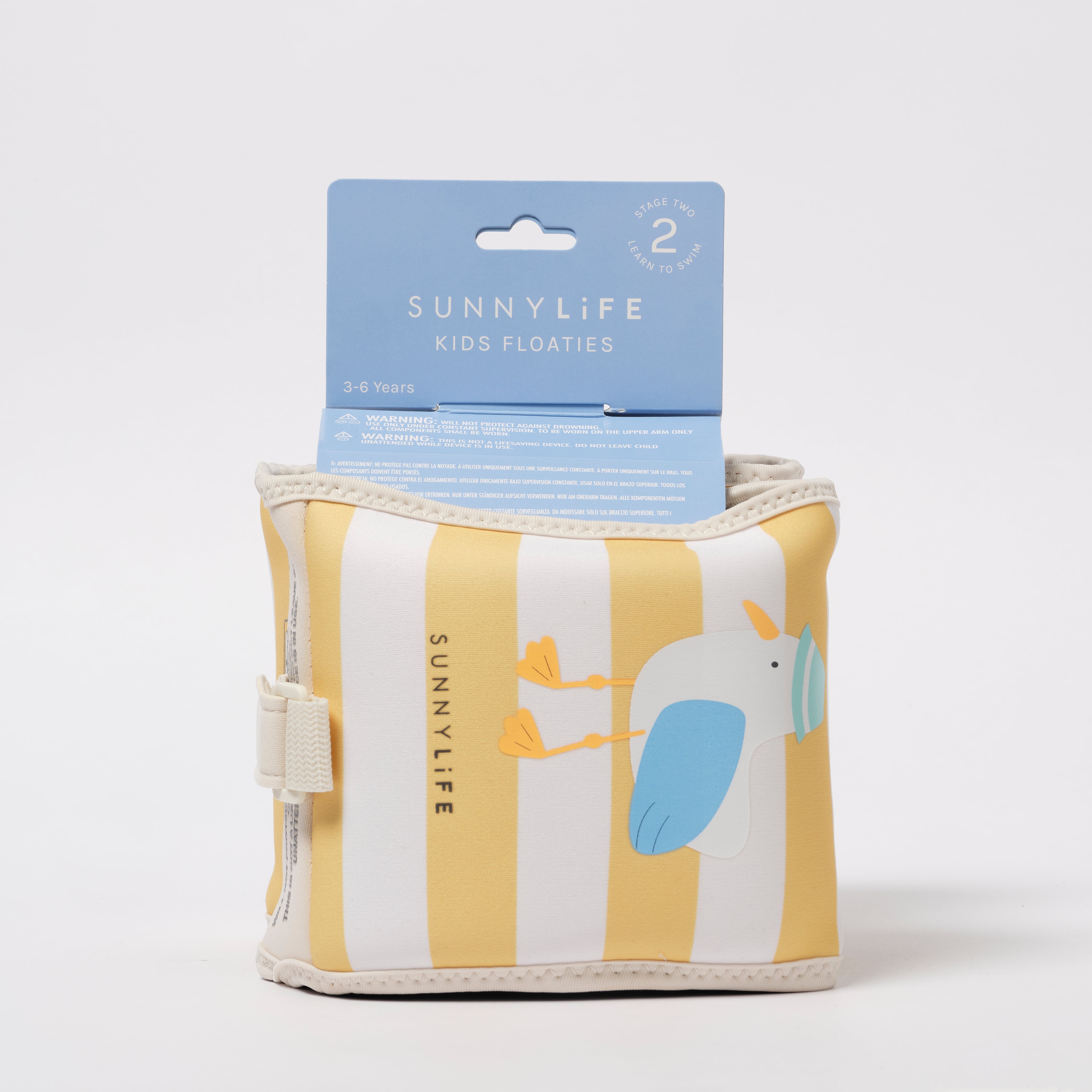 sunnylife-kids-neoprene-arm-bands-sid-the-seagull-mustard-stripe-sunl-s51nabms