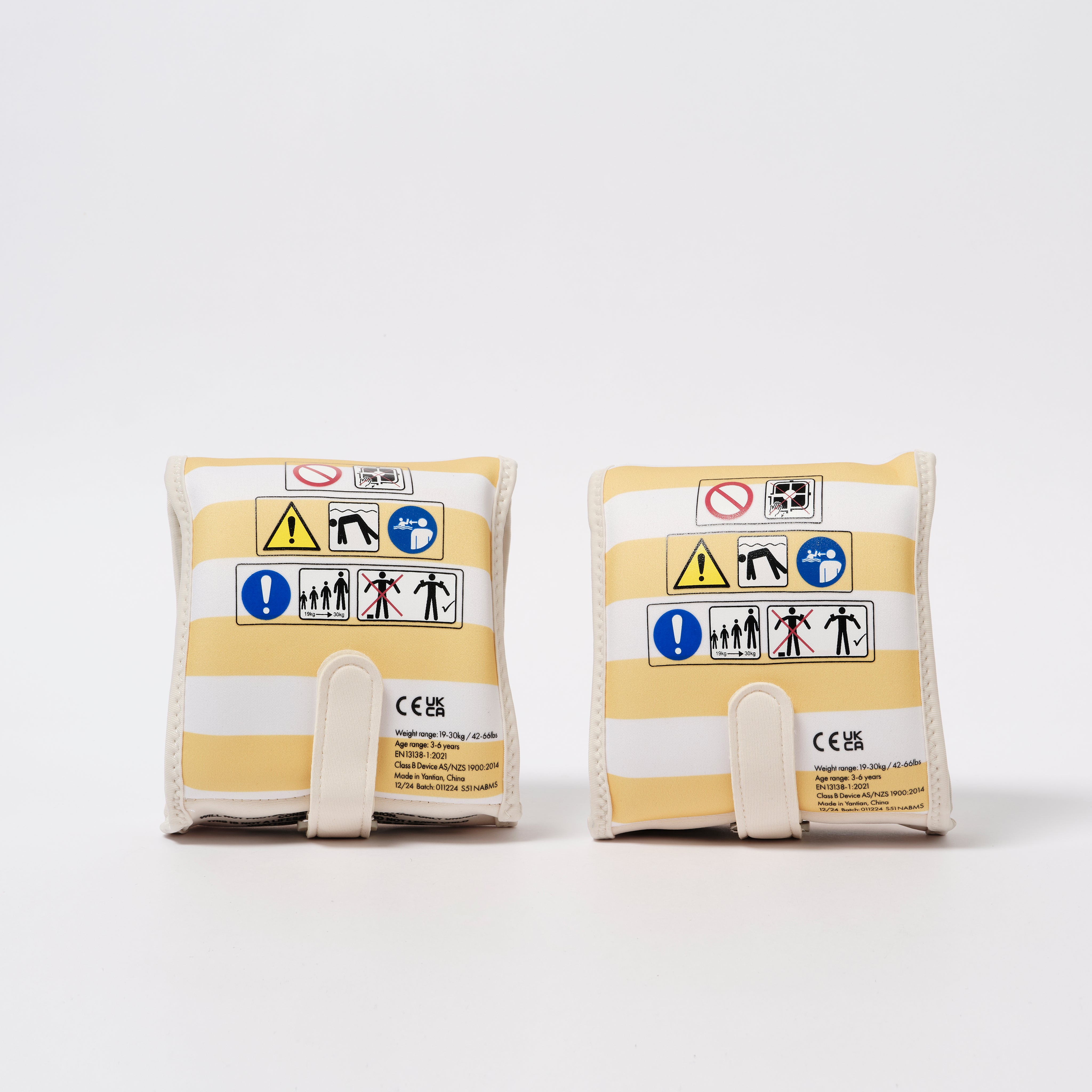 sunnylife-kids-neoprene-arm-bands-sid-the-seagull-mustard-stripe-sunl-s51nabms