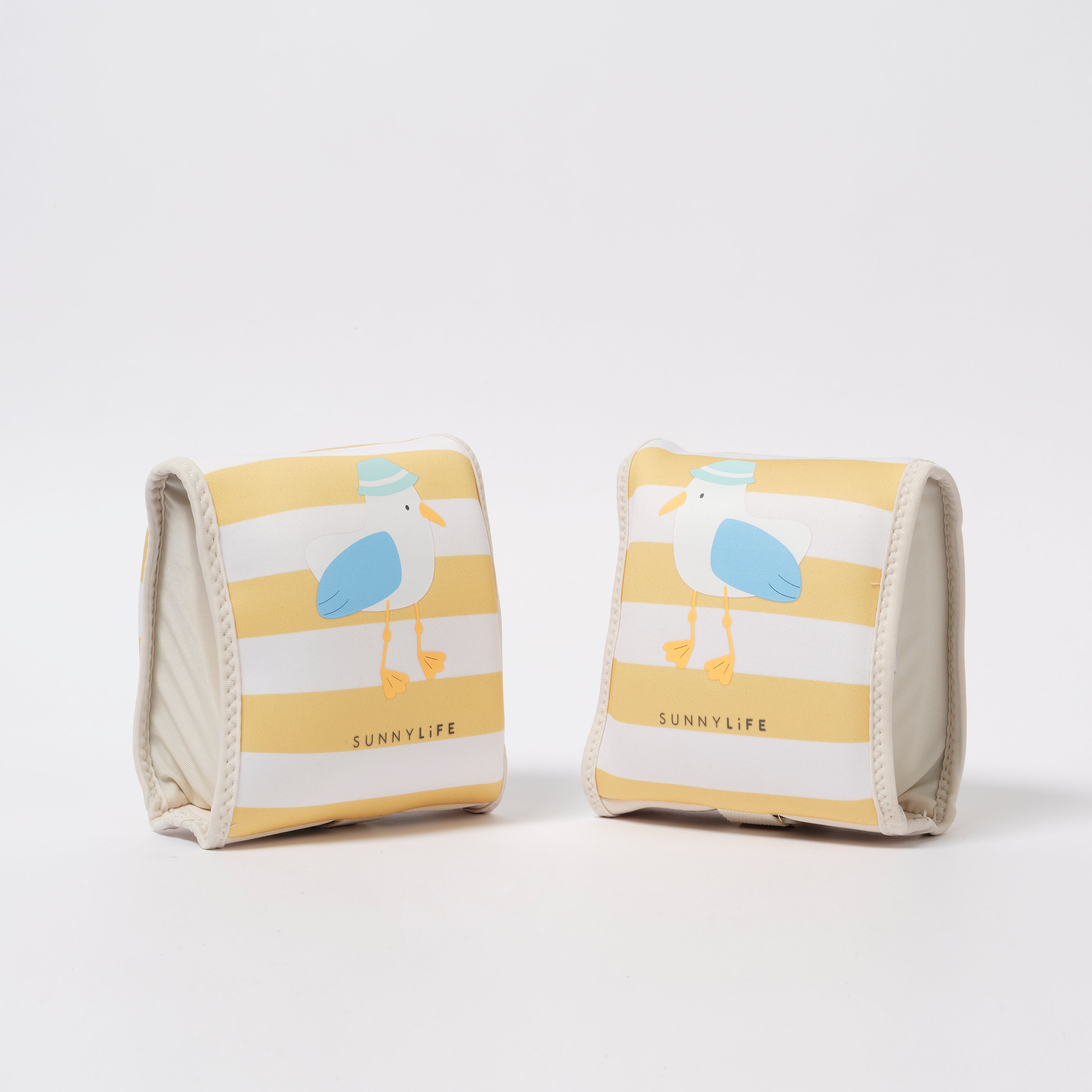 sunnylife-kids-neoprene-arm-bands-sid-the-seagull-mustard-stripe-sunl-s51nabms