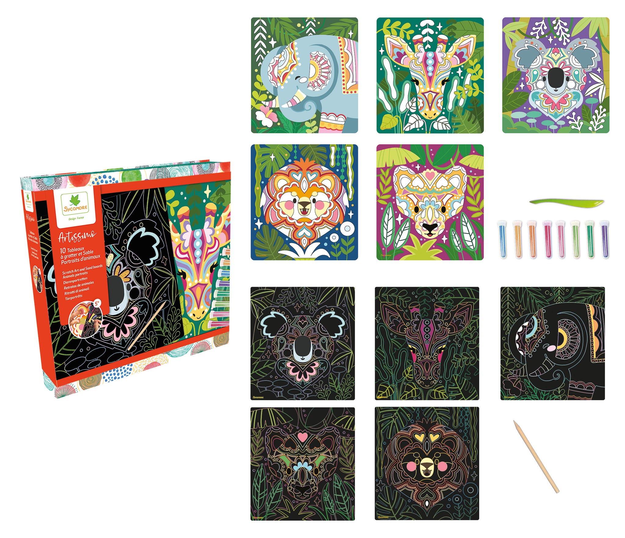 Sycomore XL Multi Activities - Scratch Art and Sand – Animal Portraits ...