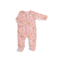 Moulin Roty Apres La Pluie Cotton Jersey Star Pattern Sleepsuit Pink