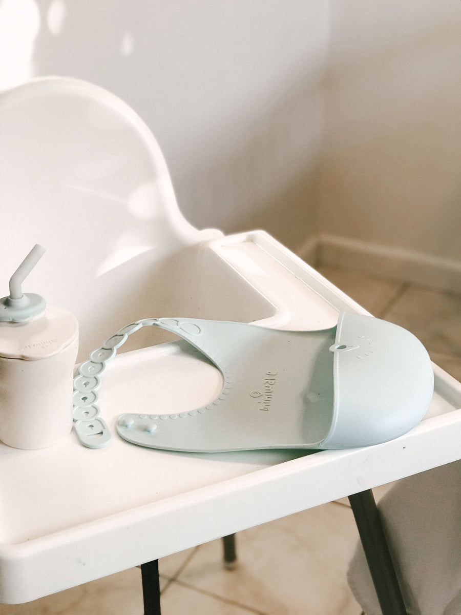 Miniware Roll & Lock Bib (Set of 2) - Silicone Bib in Aqua + Grey