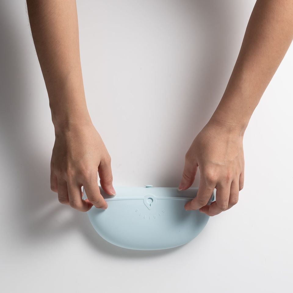 Miniware Roll & Lock Bib (Set of 2) - Silicone Bib in Aqua + Grey