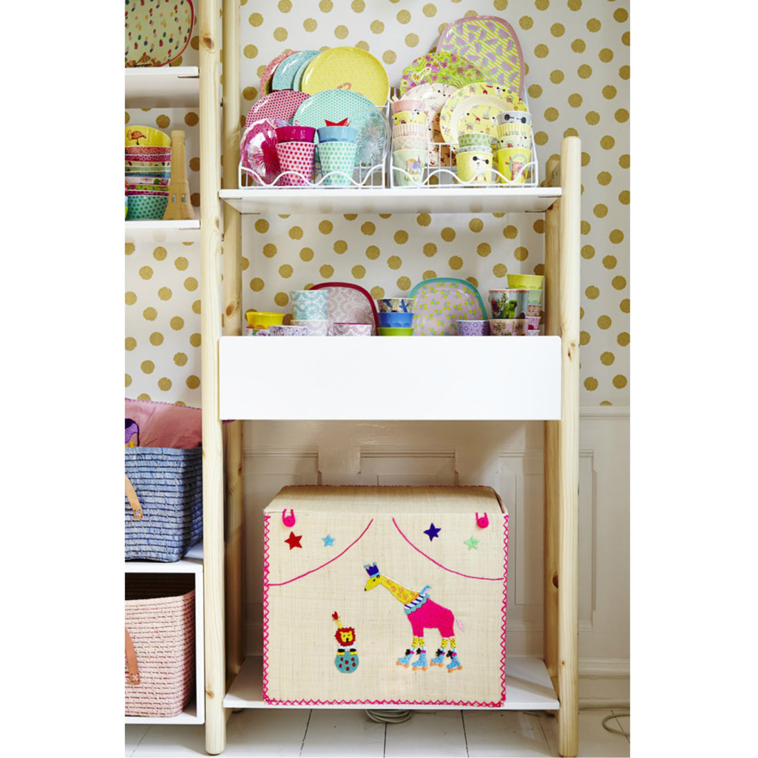 Rice DK Giraffe and Lion Large Foldable Basket in Circus Design