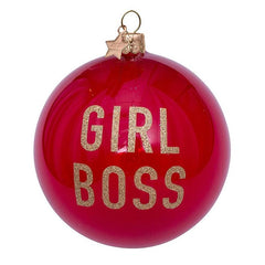 Bauble Glass Red Transparent with Text Girl Boss H8cm