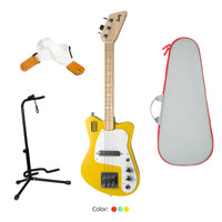 Loog Mini Electric with Built-In Amp Guitar Bundle with Bag, Strap and Stand (Includes FREE App, Flashcards & Chord Diagram)