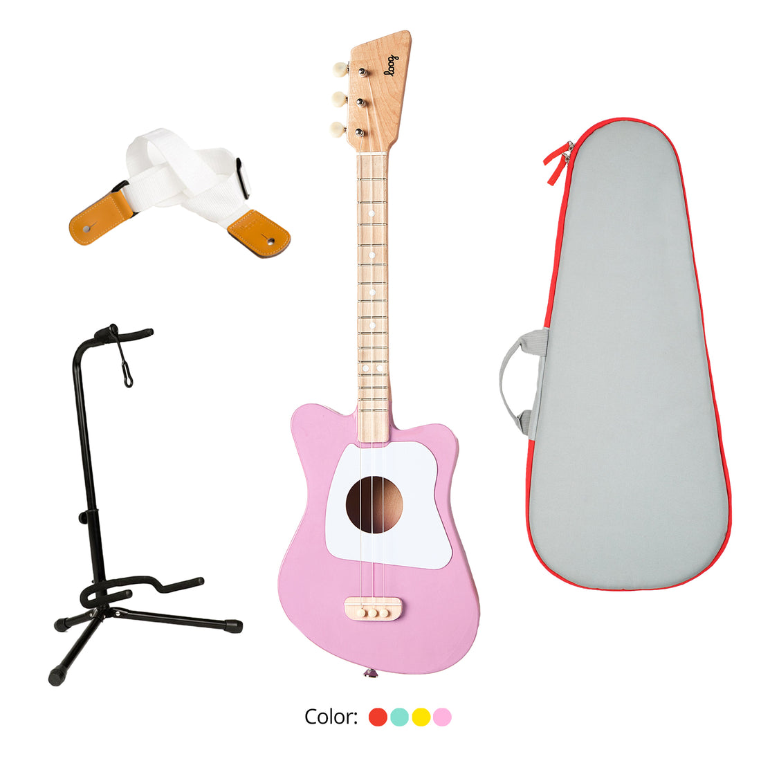 Loog Mini Guitar Bundle with Bag, Strap and Stand (Includes FREE App, Flashcards & Chord Diagram)