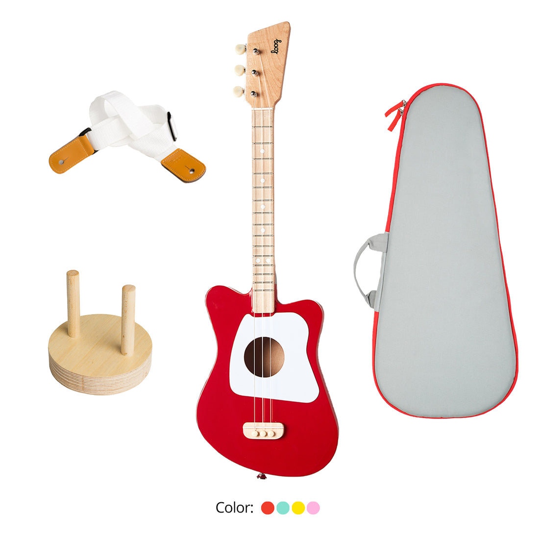 Loog Mini Guitar Bundle with Bag, Strap and Wall Hanger (Includes FREE App, Flashcards & Chord Diagram)