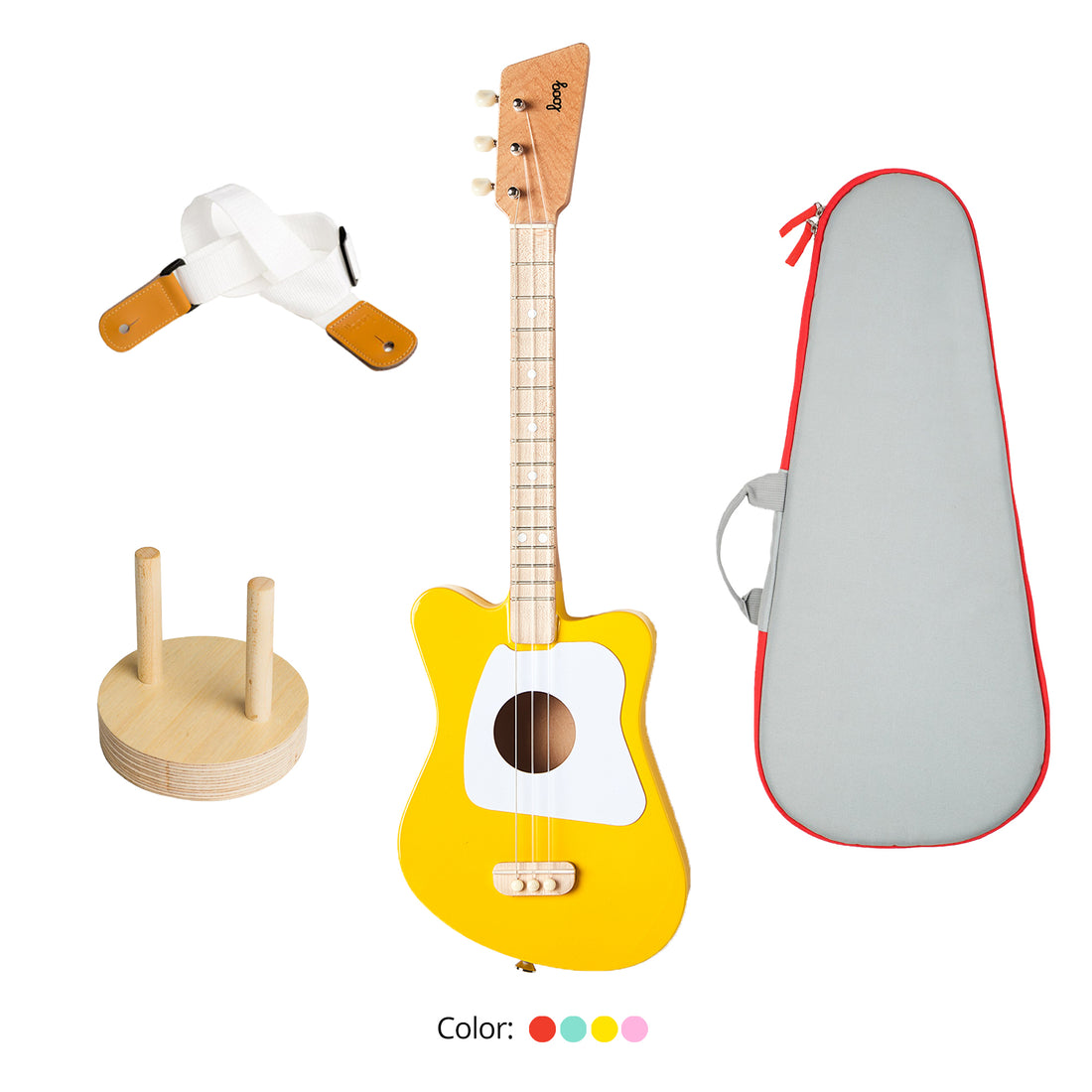 Loog Mini Guitar Bundle with Bag, Strap and Wall Hanger (Includes FREE App, Flashcards & Chord Diagram)