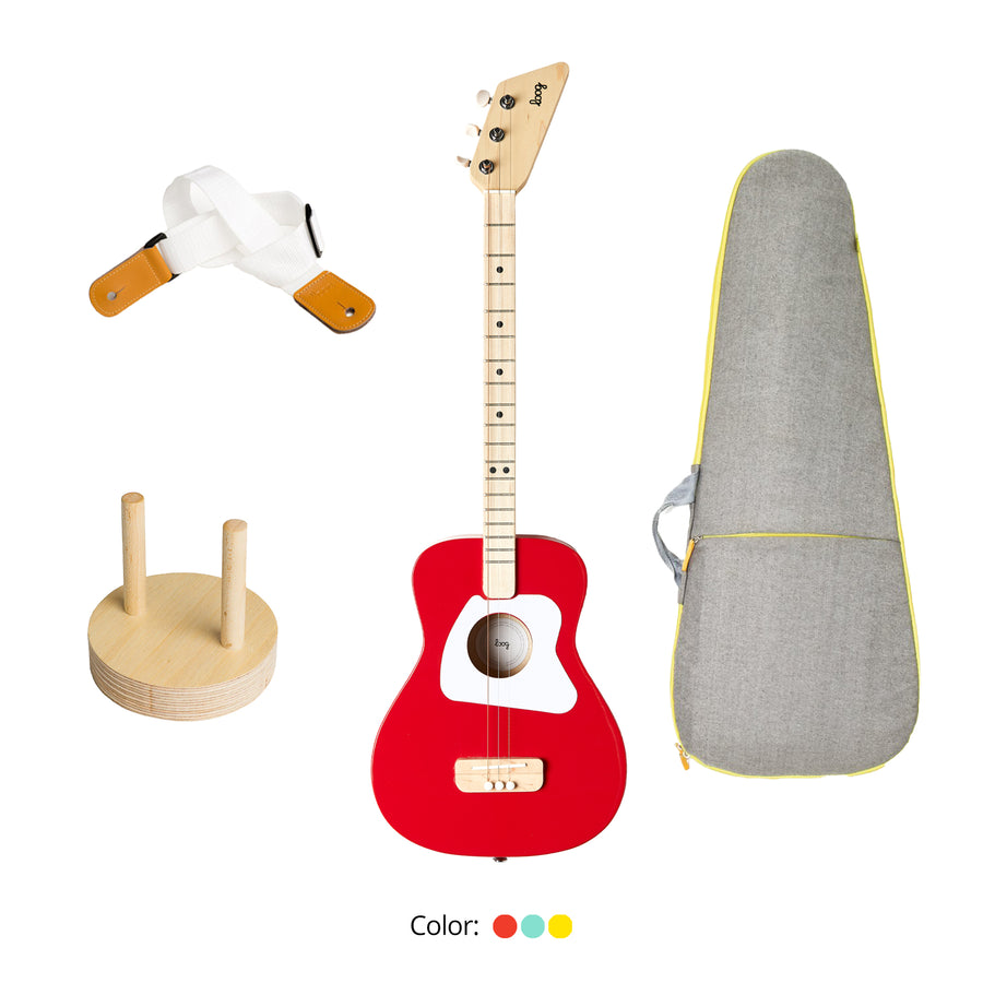 Loog Pro Acoustic Guitar Bundle with Bag, Strap and Wall Hanger (Includes FREE App, Flashcards & Chord Diagram)