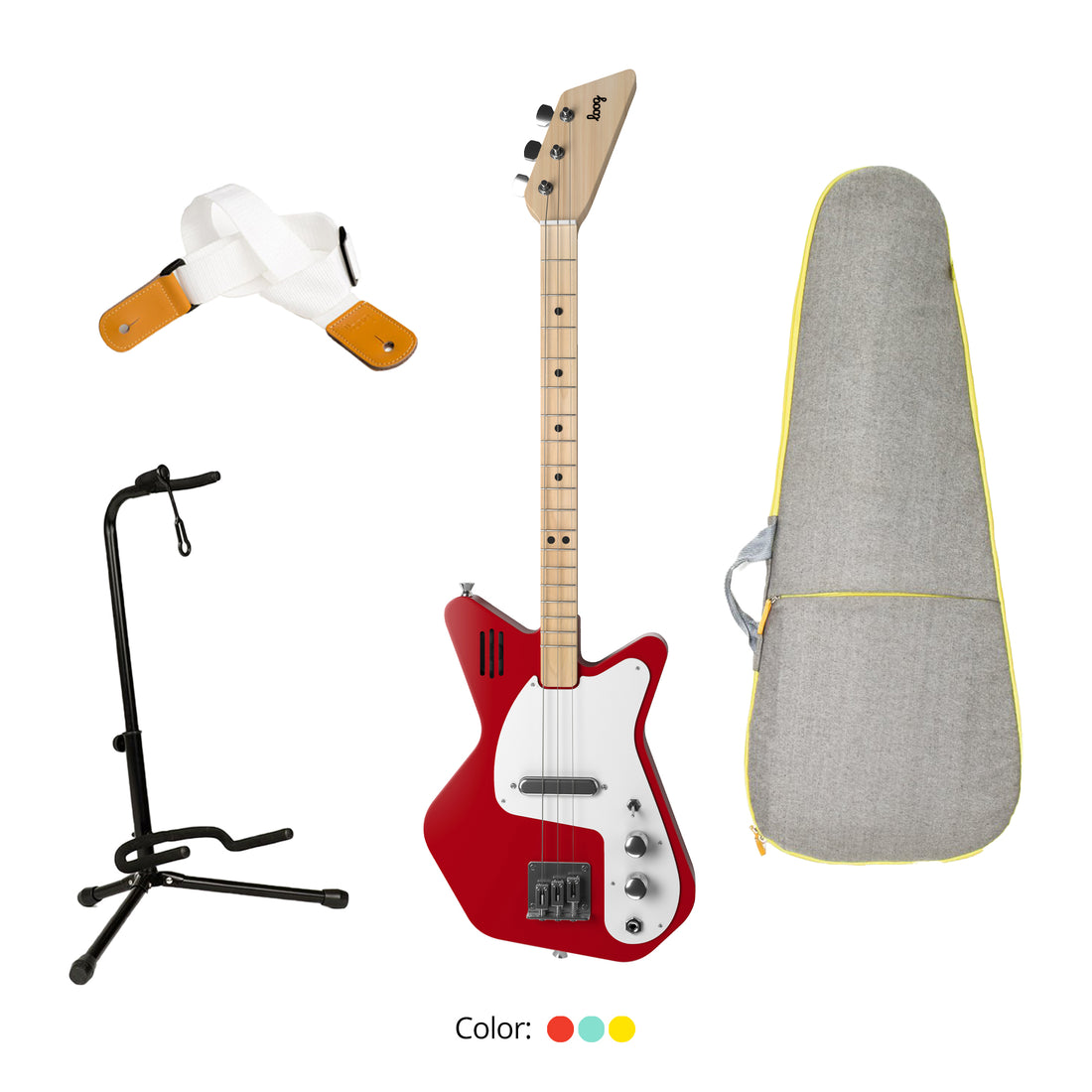 Loog Pro Electric with Built-In Amp Guitar Bundle with Bag, Strap and Stand (Includes FREE App, Flashcards & Chord Diagram)