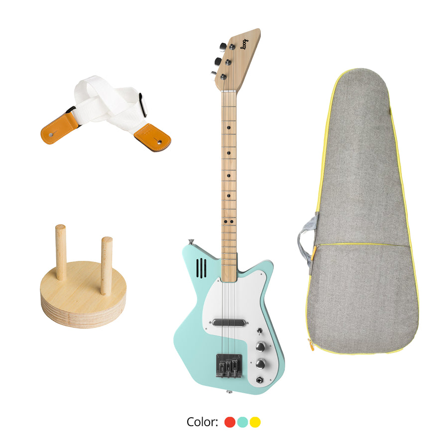 Loog Pro Electric with Built-In Amp Guitar Bundle with Bag, Strap and Wall Hanger (Includes FREE App, Flashcards & Chord Diagram)