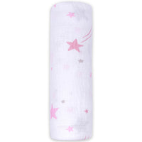 Momeasy Cotton Swaddling Blanket (Single Pack) - 100x120cm - Shooting Stars Pink