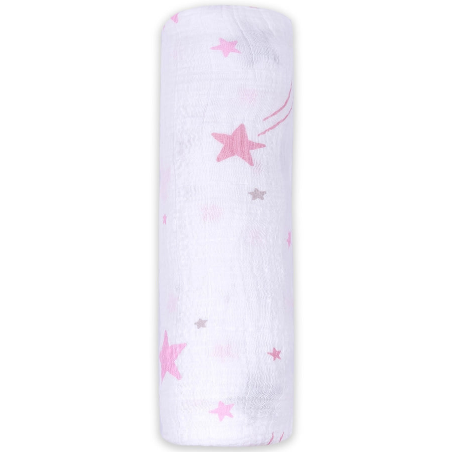 Momeasy Cotton Swaddling Blanket (Single Pack) - 100x120cm - Shooting Stars Pink