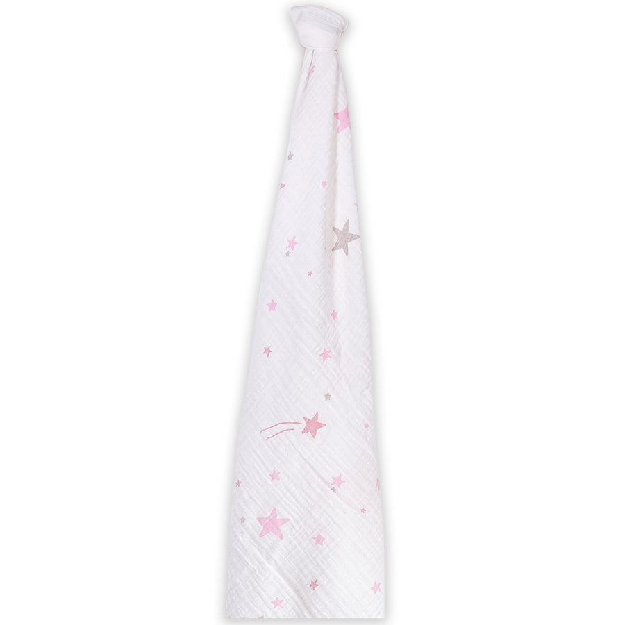 Momeasy Cotton Swaddling Blanket (Single Pack) - 100x120cm - Shooting Stars Pink