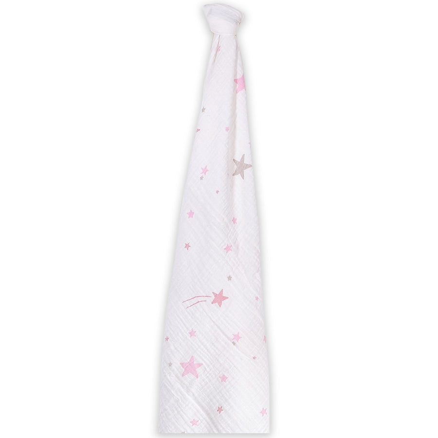 Momeasy Cotton Swaddling Blanket (Single Pack) - 100x120cm - Shooting Stars Pink