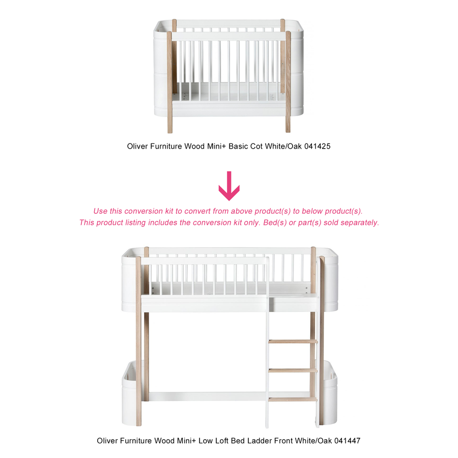 Oliver Furniture Conversion Kit - Wood Mini+ Basic to Wood Low Loft Bed Ladder Front White/Oak