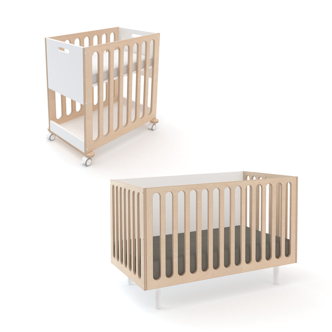 Oeuf Fawn Bassinet and Crib White / Birch