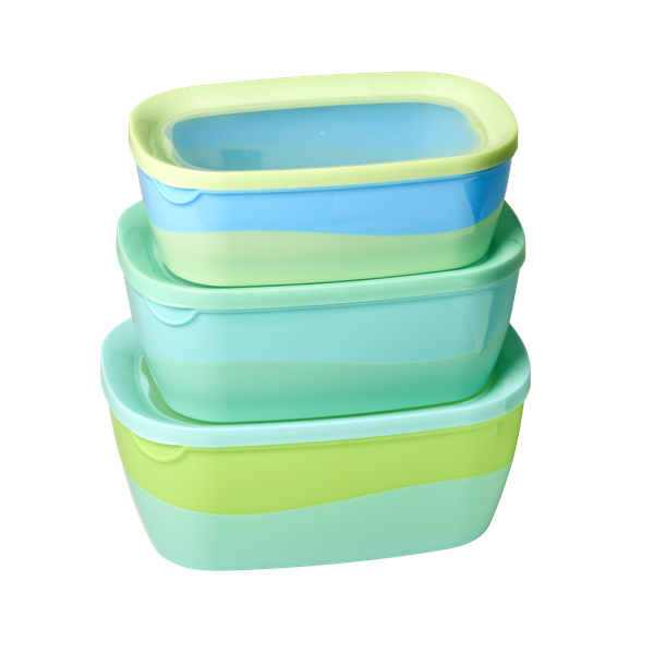 Rice DK Rectangular Two Tone Food Box Blue Green Set of 3