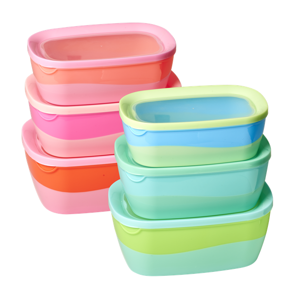 Rice DK Rectangular Two Tone Food Box Blue Green Set of 3