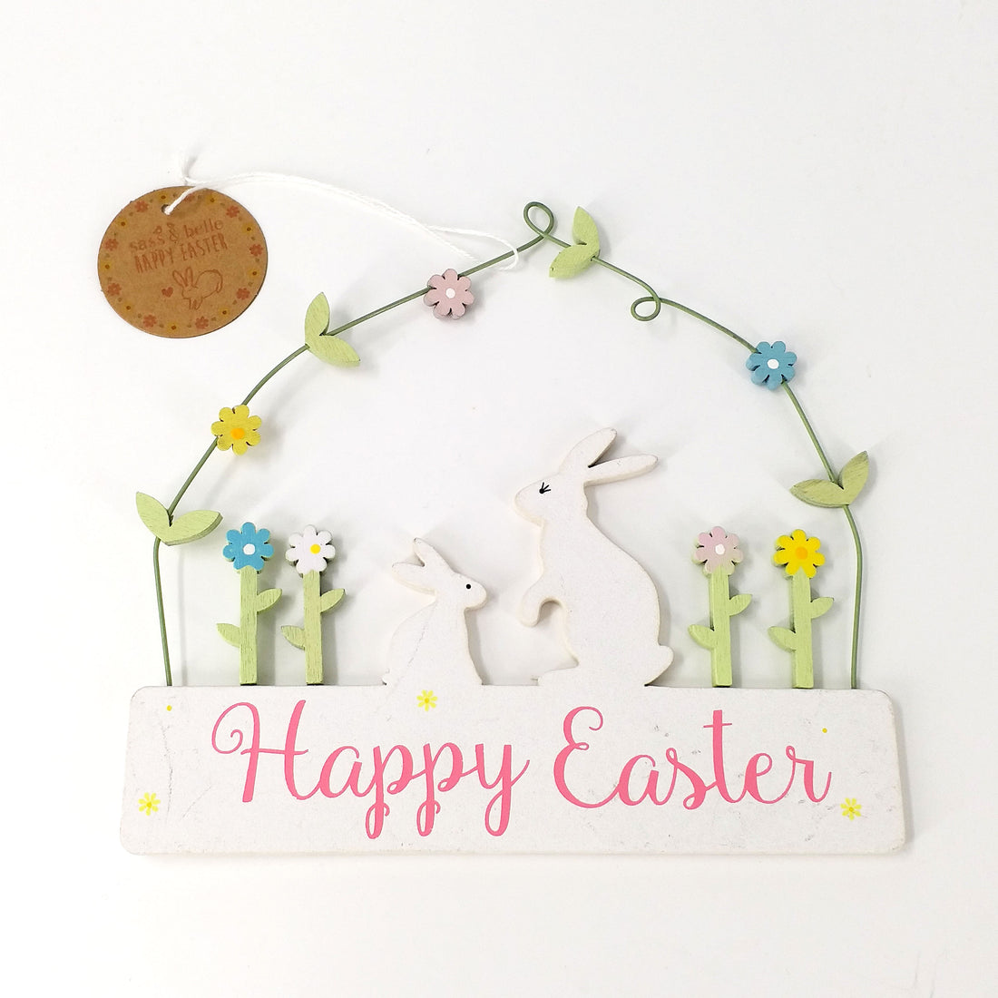 RJB Stone Spring Bunny Happy Easter Hanging Plaque