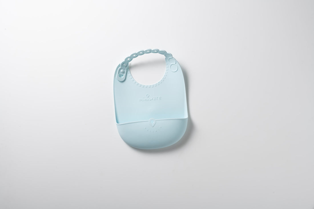 Miniware Roll & Lock Bib (Set of 2) - Silicone Bib in Aqua + Grey