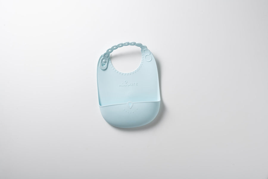 Miniware Roll & Lock Bib (Set of 2) - Silicone Bib in Aqua + Grey
