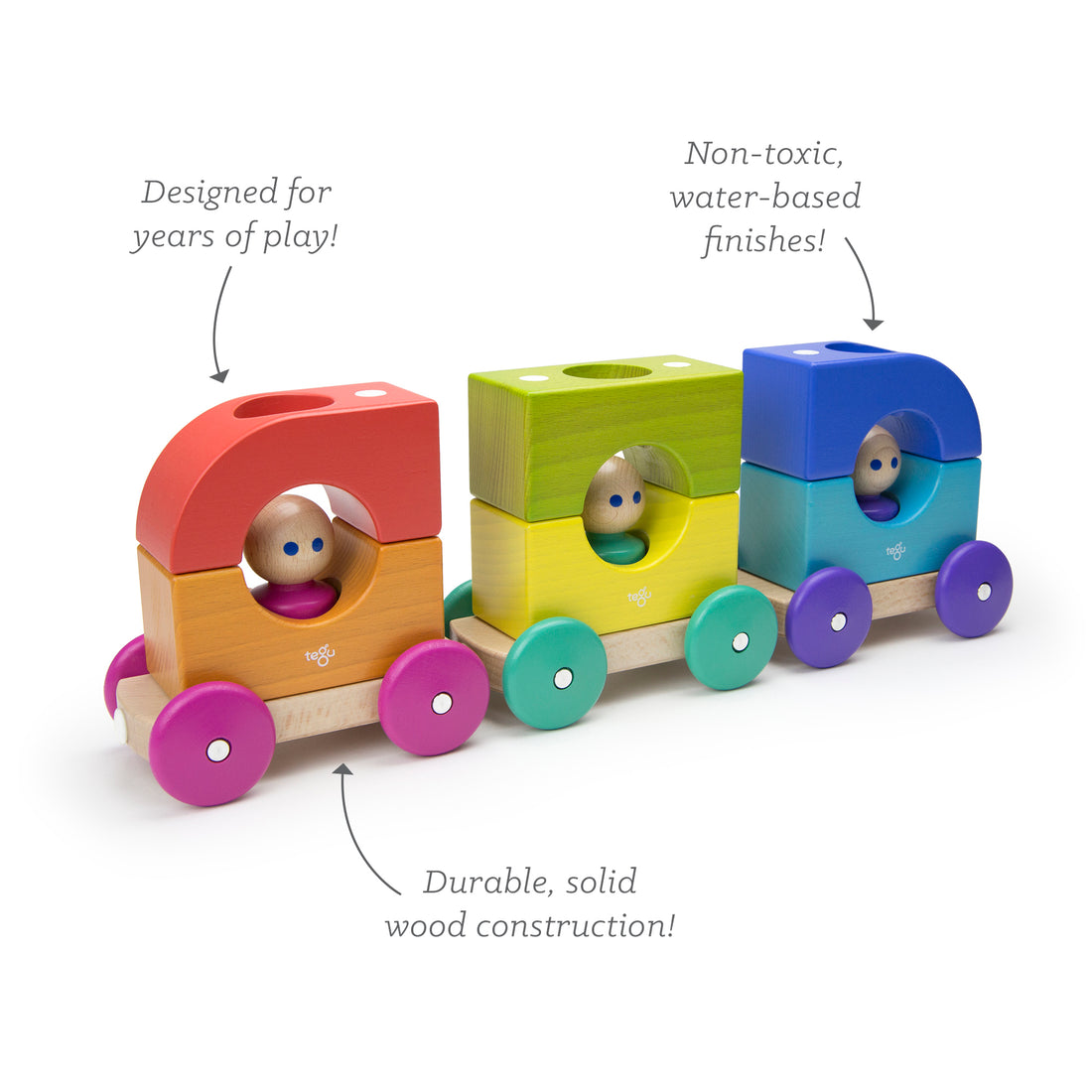 Tegu Tram Rainbow Magnetic Wooden Blocks