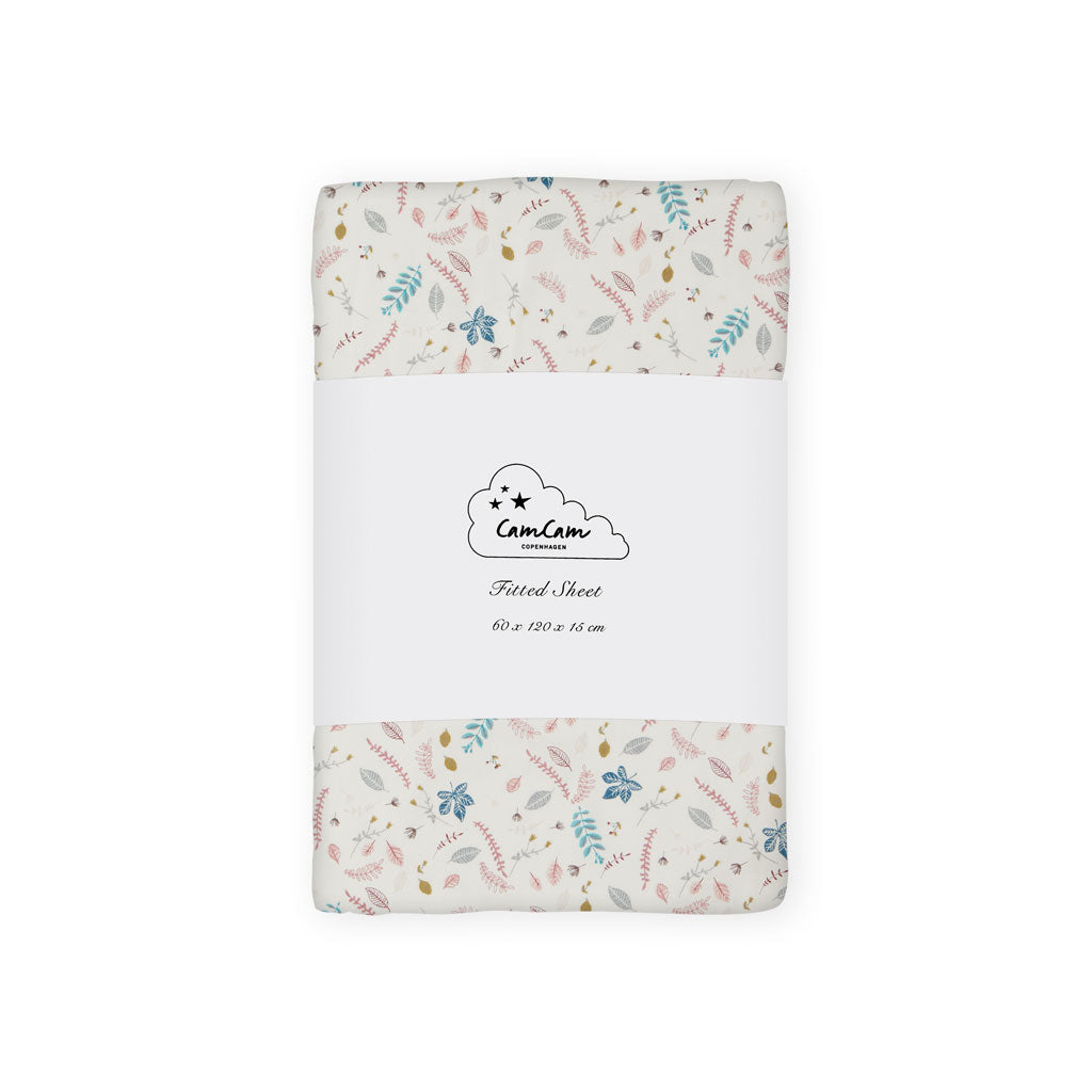 Cam Cam Copenhagen Fitted Sheet 60 x 120 x 15 cm - GOTS Pressed Leaves Rose