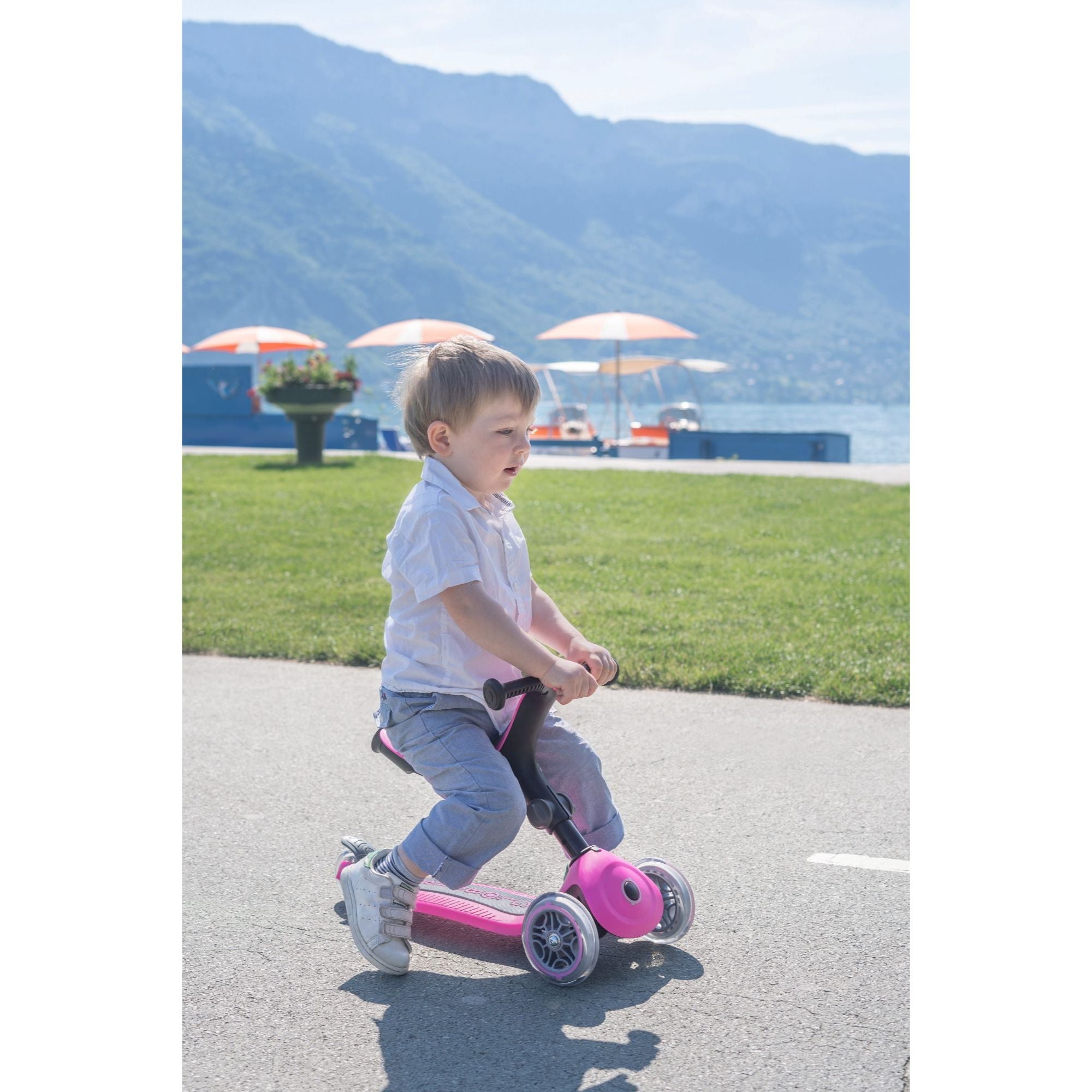 Globber Go Up Foldable Plus Lights Scooter - Pastel Pink (15m – 7y)