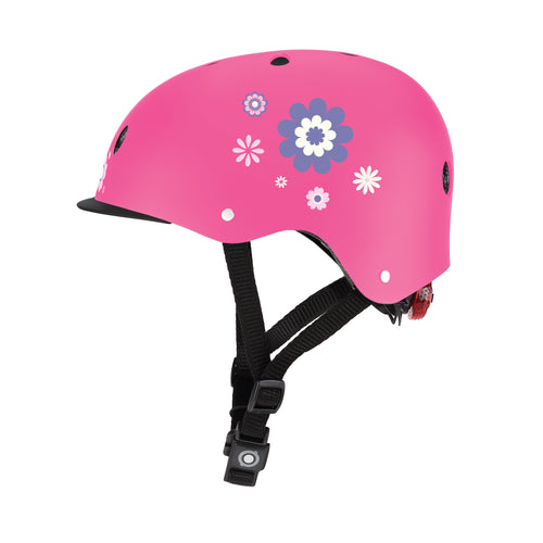 Globber Elite Lights 兒童頭盔 XS-S (48-53cm) - Deep Pink Flowers