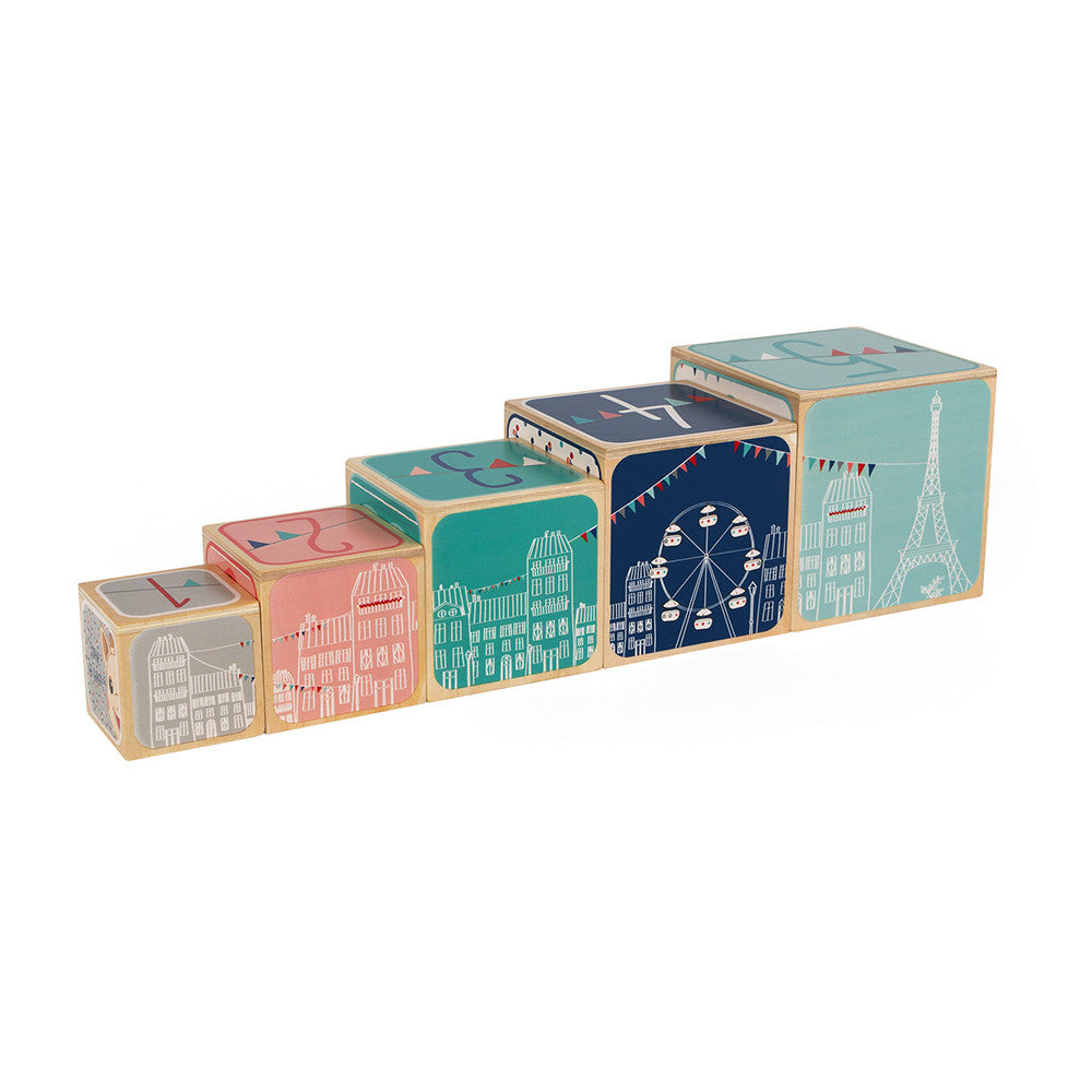 Janod Sophie la Girafe 5-Block Wooden Stacking and Nesting Blocks