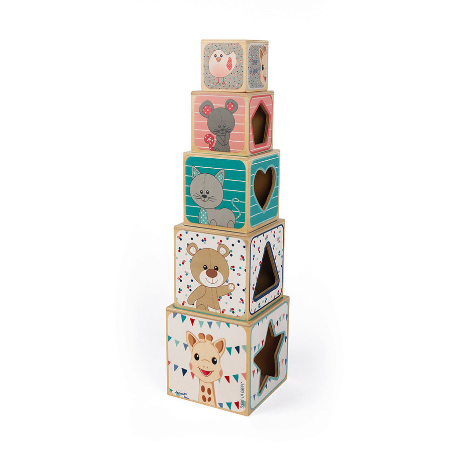 Janod Sophie la Girafe 5-Block Wooden Stacking and Nesting Blocks
