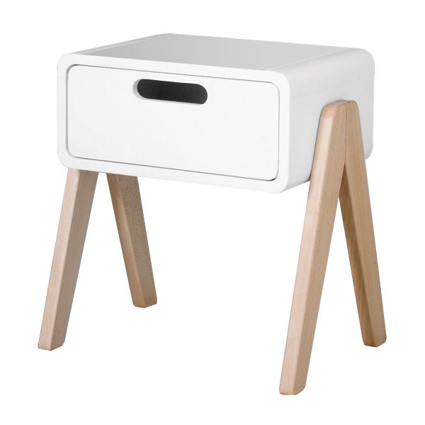 Laurette Chevet Petit Robot Bedside Table with Wooden Natural Feet - White (Pre-Order; Est. Delivery in 3-4 Months)