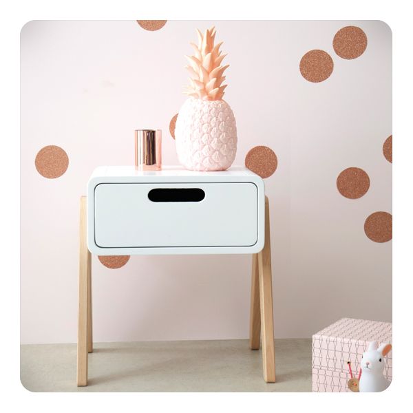 Laurette Chevet Petit Robot Bedside Table with Wooden Natural Feet - White (Pre-Order; Est. Delivery in 3-4 Months)